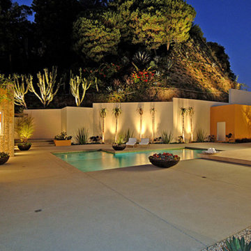 Hollywood Hills Glass Tile Swimming Pool, Vanishing Edge Spa, Entry Watershape