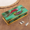 Novica Handmade Ocean Harmony In Green Reverse-Painted Glass Decorative Box