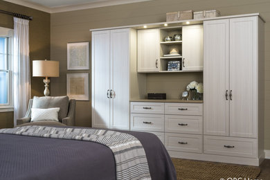 Inspiration for a mid-sized contemporary guest dark wood floor and brown floor bedroom remodel in Burlington with brown walls and no fireplace
