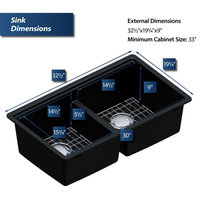 Karran Undermount 32.5 in. Double 50/50 Bowl Workstation Kitchen Sink, Black