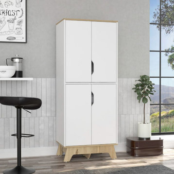 FM FURNITURE Zurich Double Kitchen Pantry - Light Oak and White