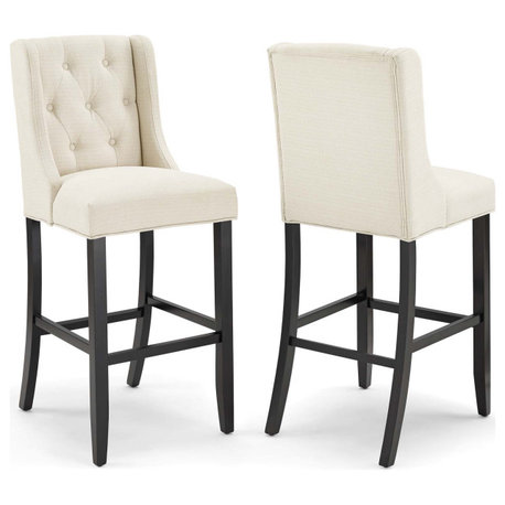 Baronet Bar Stool Upholstered Fabric Set of 2, Beige