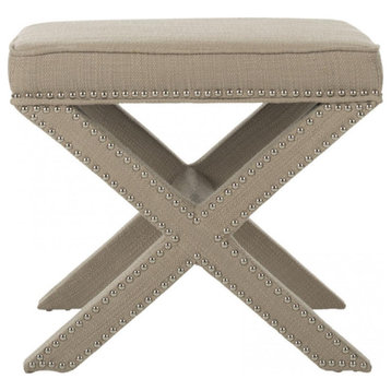Arnold Ottoman, Silver Nail Heads Biscuit Beige