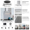 Cosmo 380 CFM Wall Mount Range Vent Hood, Permanent Filters, Glass Canopy, 36"