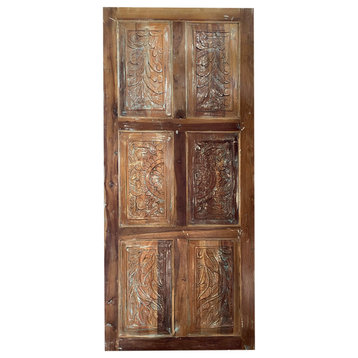 Consigned Artistic Barn Door, India Carved Door Panel, Farmhouse Eclectic Decor