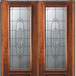 Pre-hung Transom Double Door 96 Mahogany Kensington 3/4 Lite Glass - Front Doors