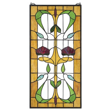 Design Toscano Ruskin Rose Two Flower Stained Glass
