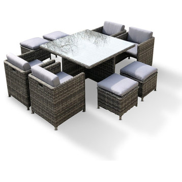 Outdoor Patio Wicker Furniture All Weather, Dining Table and Chair, 9-Piece Set