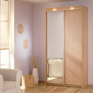 Baikal Solid and Mirror Sliding Doors Wardrobe in Beech - $1114.55