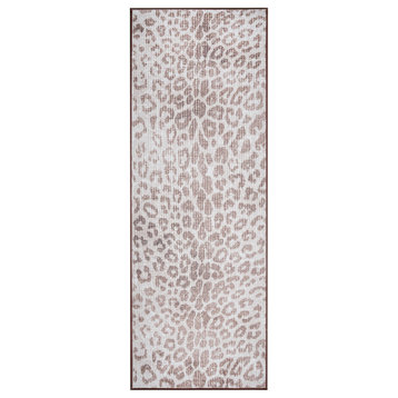 My Magic Carpet Miya Leopard Brown Washable Rug 2.5x7
