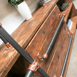 Bos Reclaimed Chestnut Stained Scaffolding Board, Dark Steel Pipe Shelving Unit - Bookcases
