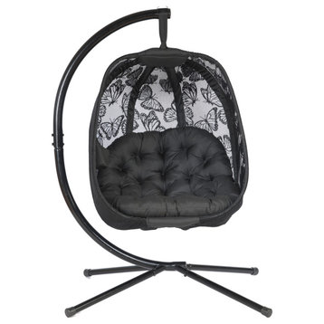 66H x 34W x 43D Black Hanging Chair With Butterfly Design