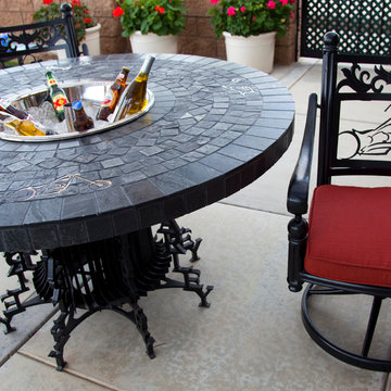 5' Round Motorcycle Themed Table Group with Ice Bucket Insert