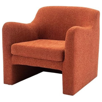 Unique Accent Chair, Cushioned Seat With Low Back & Curved Arms, Red