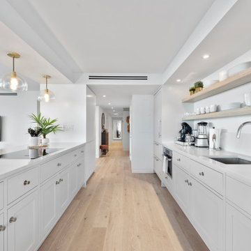 Modern Long White Kitchen With Living Area, Modern House, Remodeling Ideas