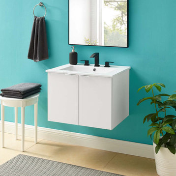 Maybelle 24" Wall-Mount Bathroom Vanity, White White