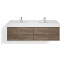 Bliss Bath Vanity, Butternut, 72", Double Sink, Wall Mount