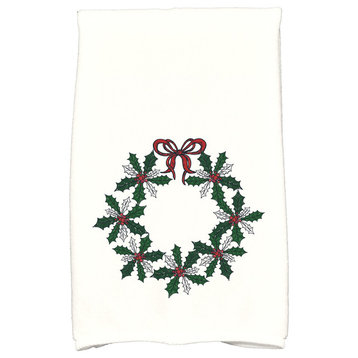 Traditional Holly Wreath Holiday Floral Print Kitchen Towel, Dark Green