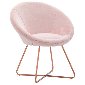 Fuzzy Faux Fur Papasan Accent Chair, Salmon Pink