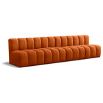 Meridian Furniture - Arc Velvet Upholstered 4-Pc. Modular Sofa, Cognac - Give your living room or den the perfect blend of style and versatility with this Arc velvet fabric curved modular Sectional. Part of the Arc modular furniture collection, this Sectional comes upholstered in rich cognac velvet fabric and features deep channel tufting that adds a touch of luxury while enhancing comfort and support. A seamless combination of form and function, this chair can be used with other Arc pieces to create a myriad of configurations in your well-curated room.