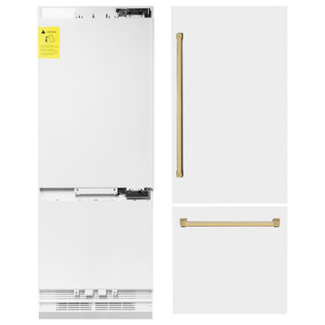 ZLINE Refrigerator With Internal Water, White Matte With Gold, RBIV-WM-30-G