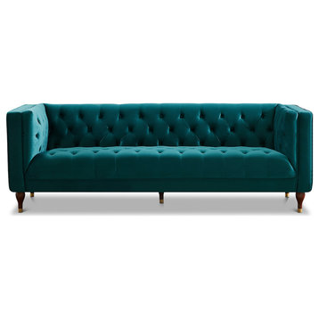 Augustus Mid-Century Modern Luxury Chesterfield Velvet Sofa, Teal