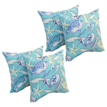 17" Square Polyester Outdoor Throw Pillows, Set of 4, Keyisle Lagoon