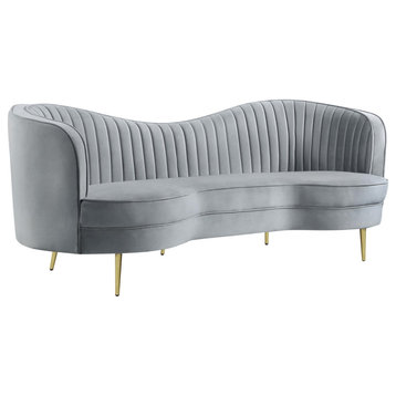 Sophia Upholstered Sofa With Camel Back Gray/Gold