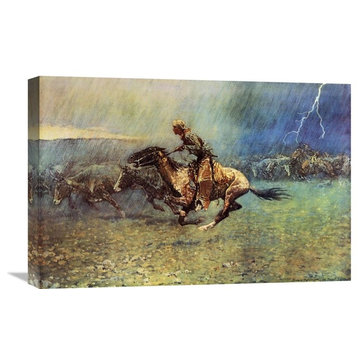 "The Stampede" Stretched Canvas Giclee by Frederic Remington, 24"x16"
