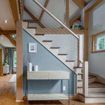 White timber post cable railing project in Greater Montreal, Quebec