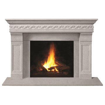 Fireplace Stone Mantel 1110S.511 With Filler Panels, Natural, With Hearth Pad