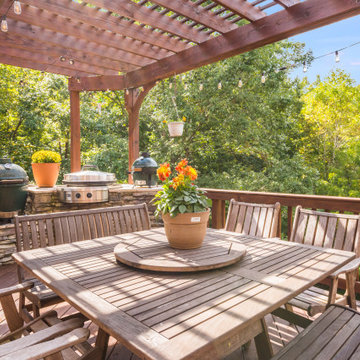 Rustic Outdoor Dining Under Pergola with String Lights