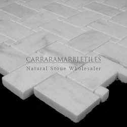 White Carrara Marble Italian Bianco Carrera Basketweave Mosaic Tile with Bianco - Products