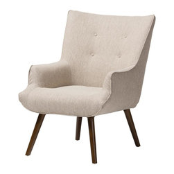Nola Mid-Century Beige/Brown Fabric Upholstered Accent Chair - Armchairs And Accent Chairs