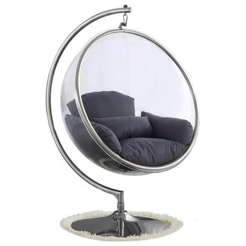 Luna Metal Acrylic Swing Bubble Accent Chair With Stand,Silver