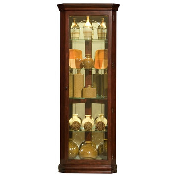 Bowery Hill Mirrored 4 Shelf Corner Curio Cabinet in Victorian Brown