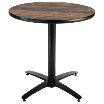 KFI 30in Walnut Round Breakroom Table with Arched X Base