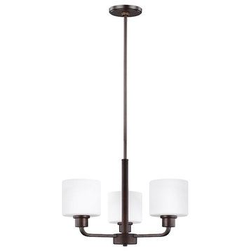 Sea Gull Lighting Canfield 3 LT Chandelier, Bronze/Etched/White