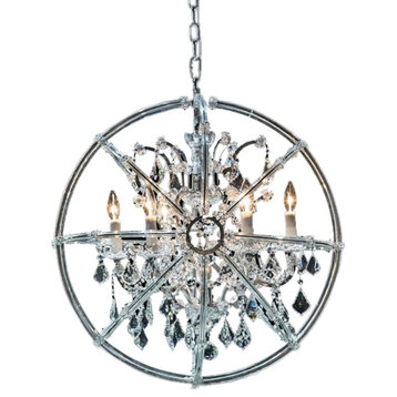 Emma Mason Signature Shimmering Pena 6 Light Chandelier in Clear and Chrome