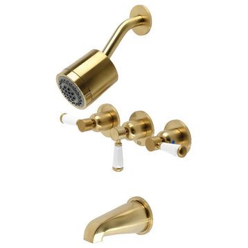 KBX8137DPL Paris Three-Handle Tub and Shower Faucet, Brushed Brass