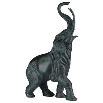 Sculpture TRADITIONAL Lodge Trumpeting Elephant Resin Hand-Cast