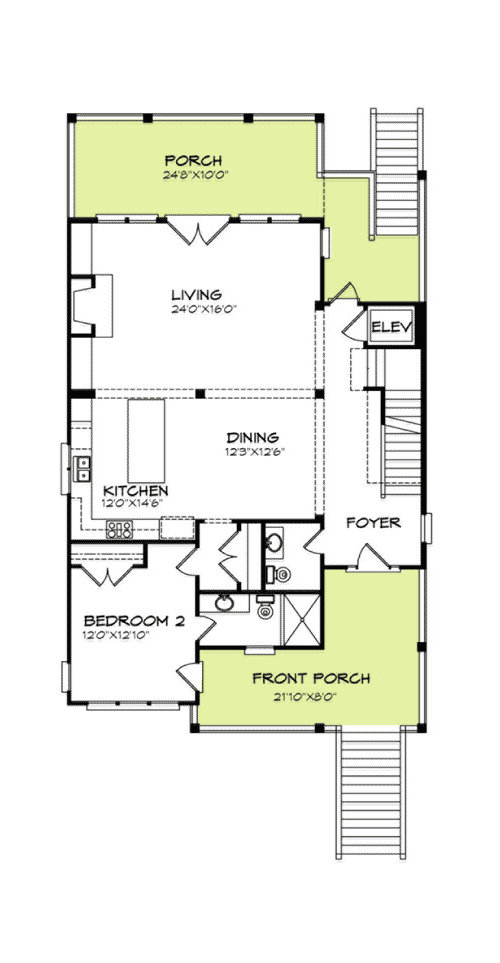 Inverted house plan or low country plan
