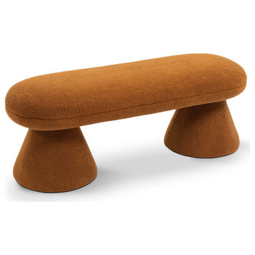 Drum Faux Shearling Teddy Fabric Upholstered Bench, Saddle