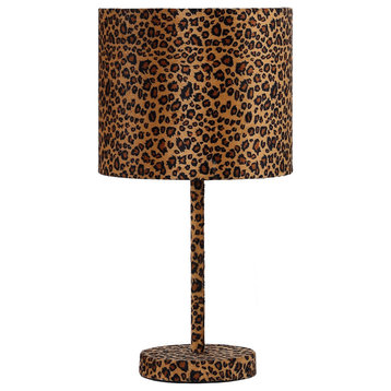 Benzara BM233930 Fabric Wrapped Table Lamp, Dotted Animal Print, Brown and Black