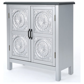GDF Studio Aliana Shabby Painted Accent Cabinet, Silver/Charcoal Gray