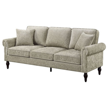 Furniture of America Elm Contemporary Chenille Upholstered Sofa in Light Brown