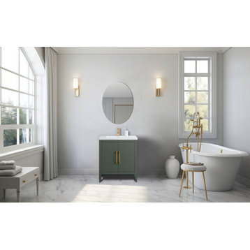 Vanity Art Bathroom Vanity Cabinet with Sink and Top, Vintage Green, 30", Golden Brushed