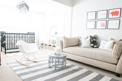 Mid-sized transitional gender-neutral carpeted nursery photo in DC Metro with beige walls