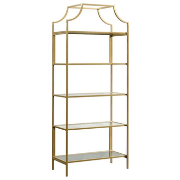 Home Square Contemporary 2 Piece Metal Bookcase set in Satin Gold