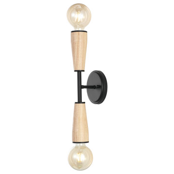 5.13" 2-Light Modern Designer Iron/Wood Double Sided Hourglass LED Sconce